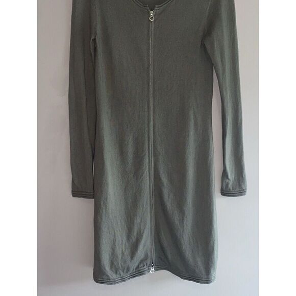 Cashmere Blend Sweater Dress Olive Green Front Zip Boho Y2K Quiet Luxury Small - Picture 5 of 16